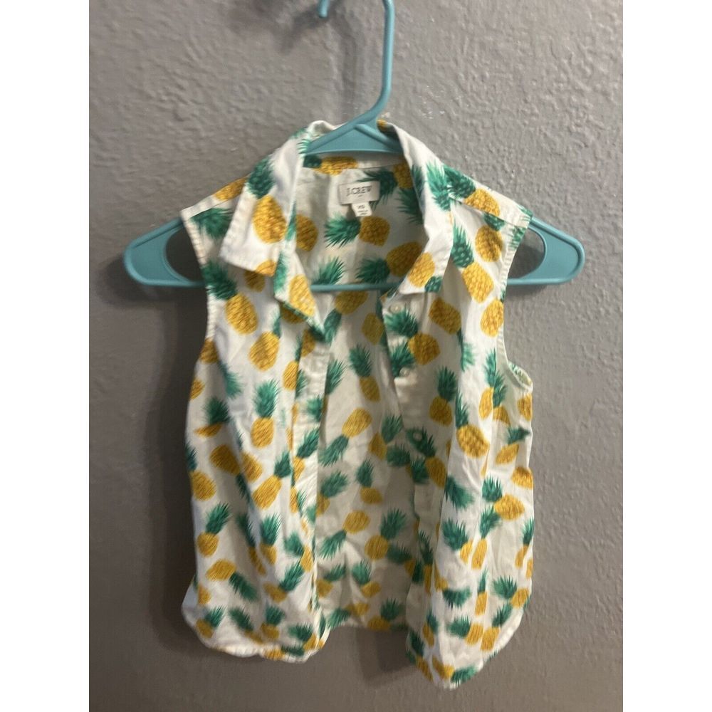 J Crew Shirt Womens Size X Small White Button Up Sleeveless with Pineapples - Picture 2 of 6